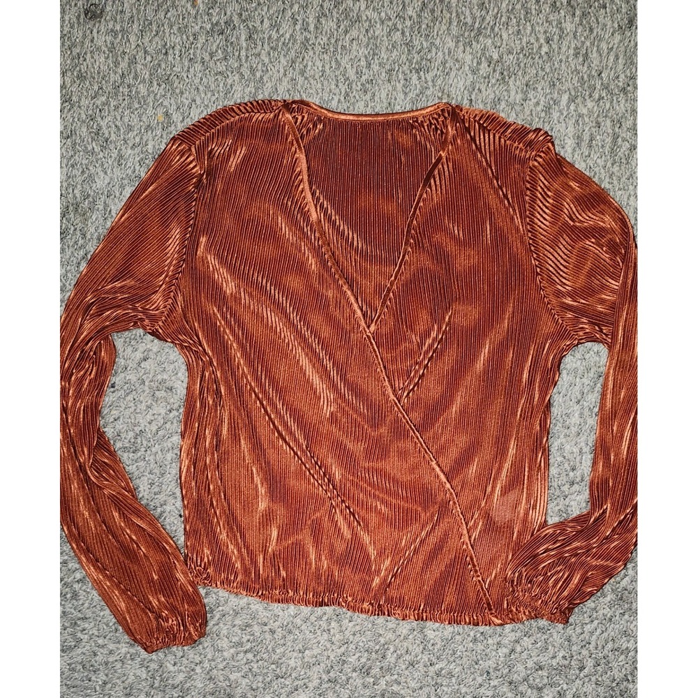 Cupshe Womens Rust‎ Orange Plisse Wrap Front Long Sleeve Blouse S